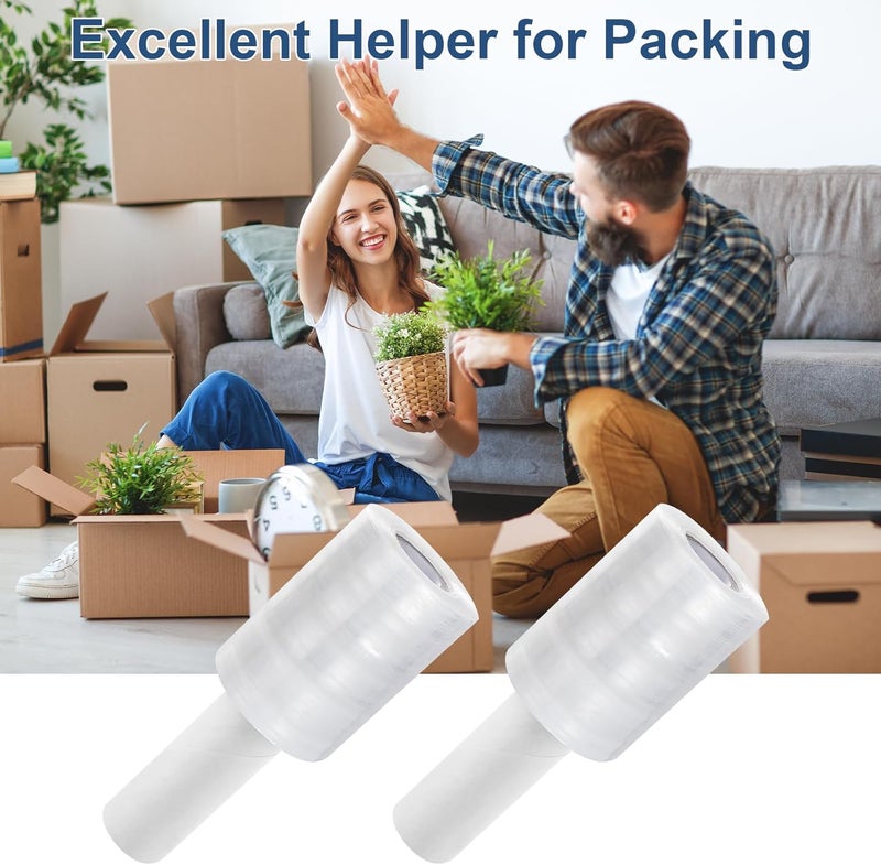 DAJAVE 6 Pack Stretch Wrap Film with Handle, 4 Inch x 1000ft 80 Gauge Thick Industrial Strength Hand Shrink Wrap Roll, Self-Adhesive Plastic Wrap for Packing, Moving - Image 5